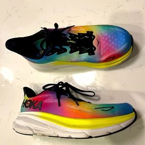 Hoka Clifton 9 Women’s Size 9 Black and Rainbow Running Shoes